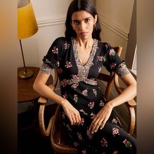 Boden Eva Jersey Midi Dress Black Floral Size 20 / 22